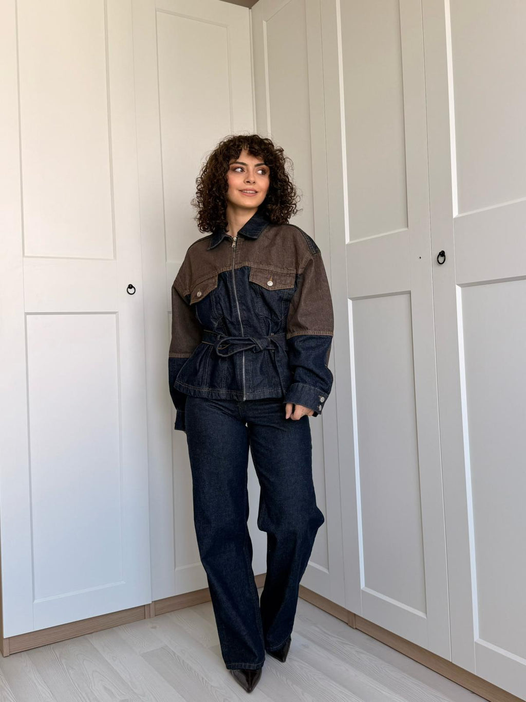 Denim Kahve Detaylı Ceket