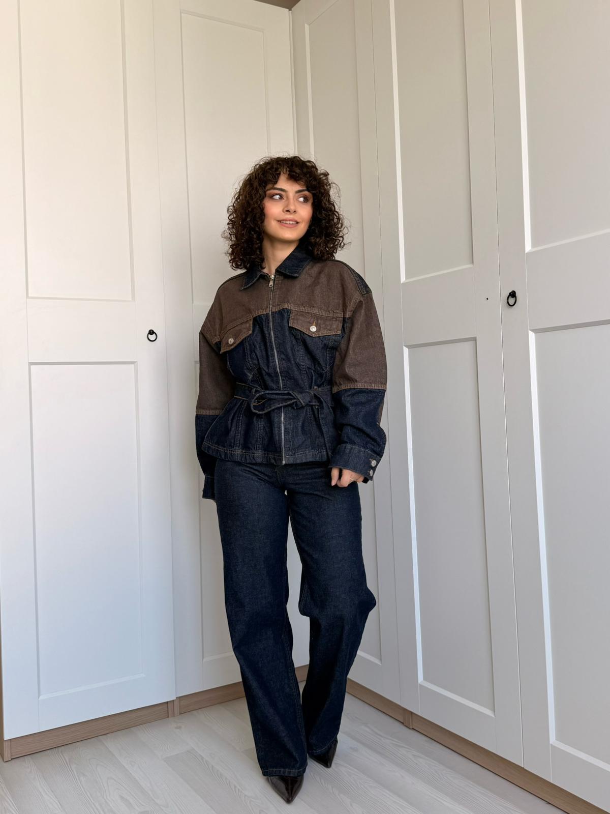 Denim Kahve Detaylı Ceket