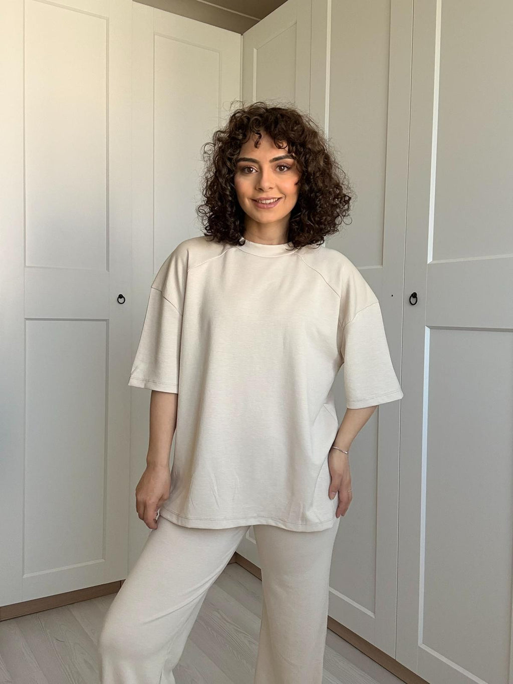 Ekru Oversize İkili Takım