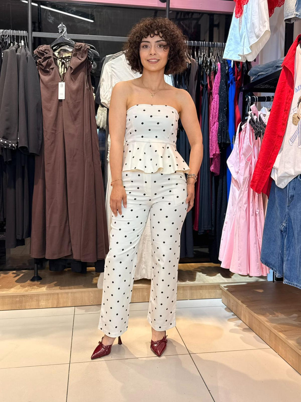 Puantiye Büstiyer Pantolon Takım