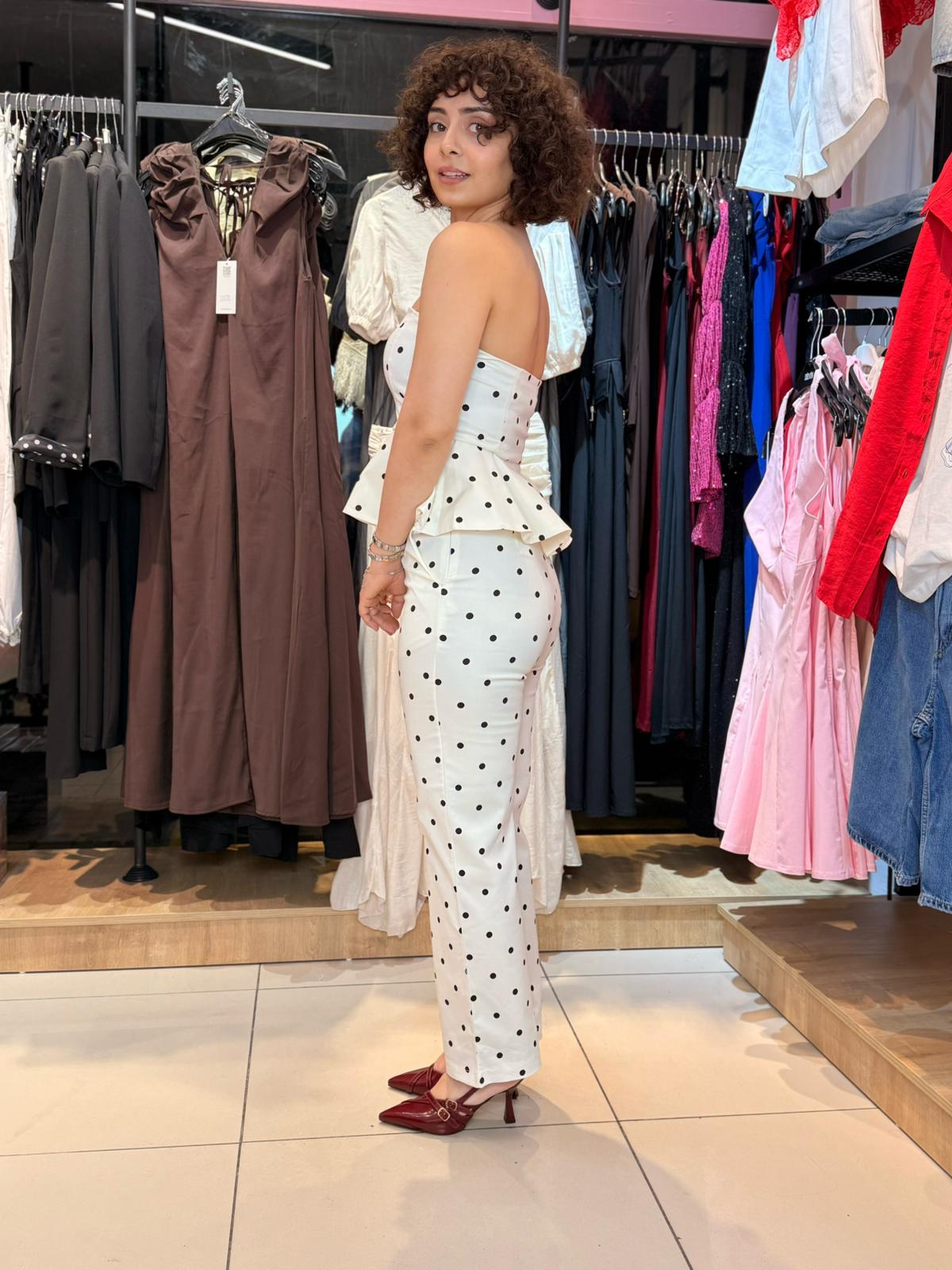 Puantiye Büstiyer Pantolon Takım