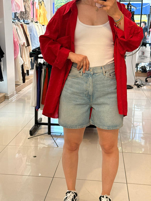 Açık Mavi Yüksek Bel Denim Şort