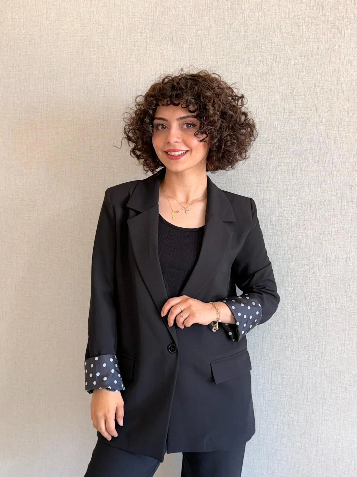 Puantiye Kol Detaylı Blazer Ceket -Siyah