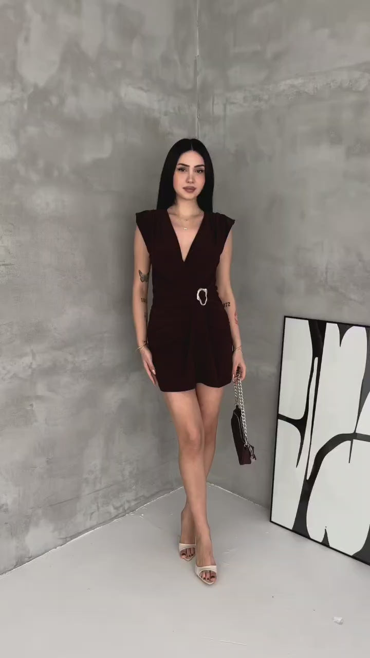 Sandy Kumaş Mini Elbise - Kahve