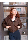 Kapüşonlu Crop Sweatshirt -Kahve