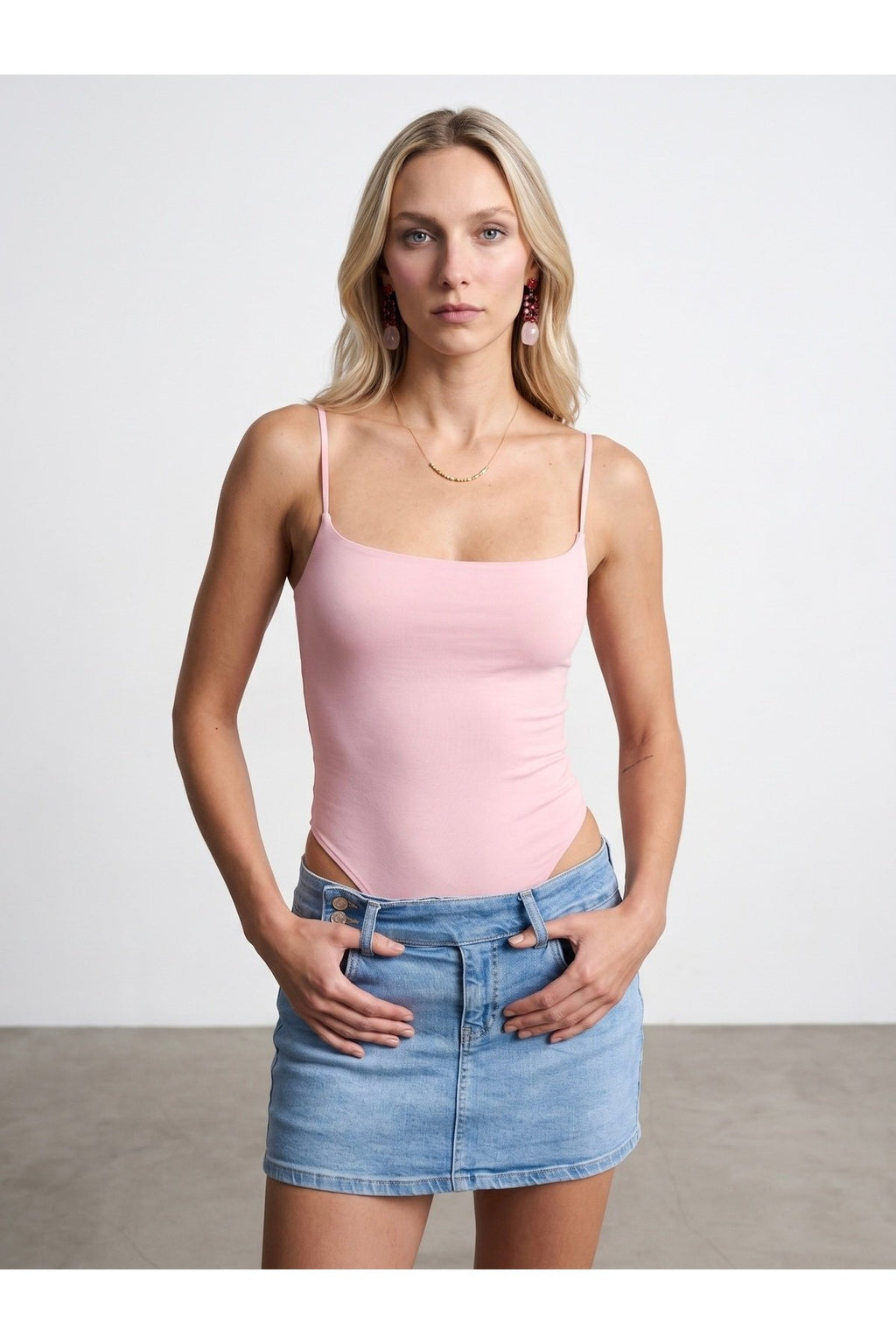 21216 Askılı Bodysuit-Toz Pembe