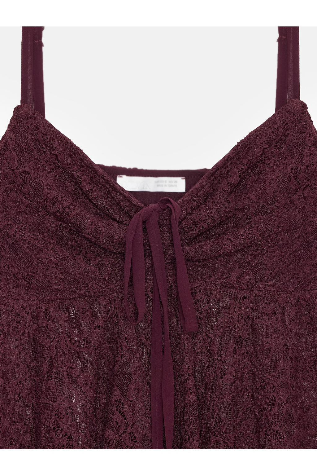 32768 Askılı Dantel Top-Bordo