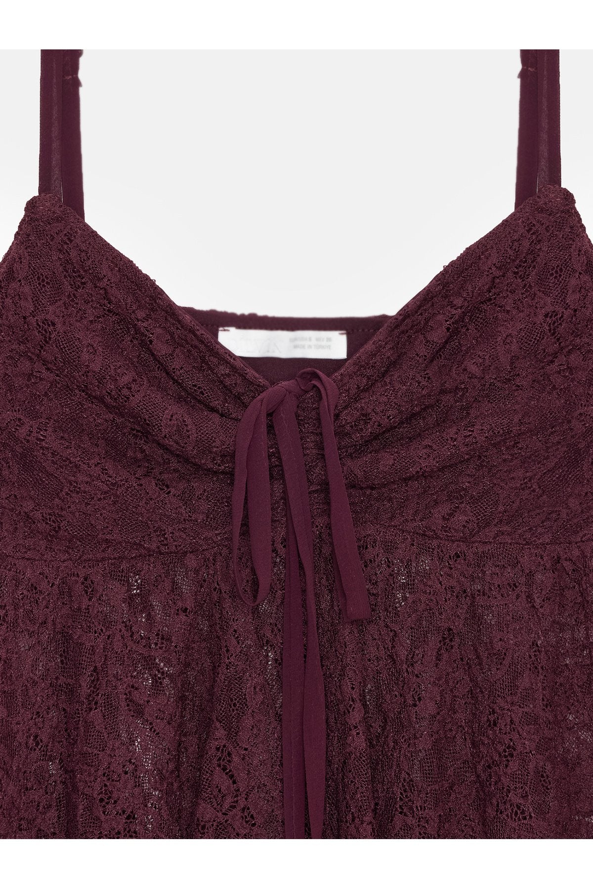 32768 Askılı Dantel Top-Bordo