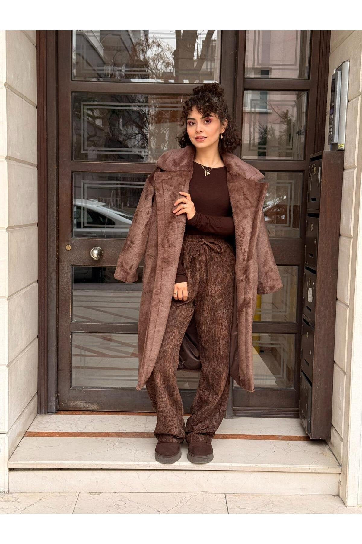 Oversize Peluş Kaban -Vizon