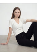 32847 Lyocell Karışımlı V Yaka T-shirt-Ekru