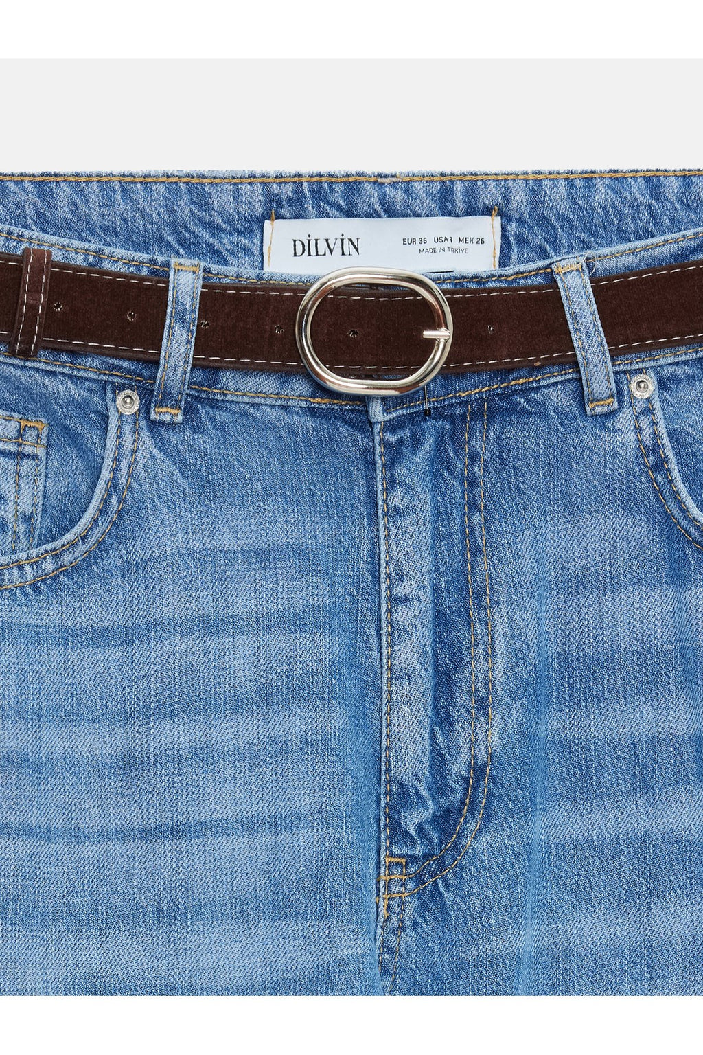 72298 Kemerli Geniş Paça Jean-Mavi