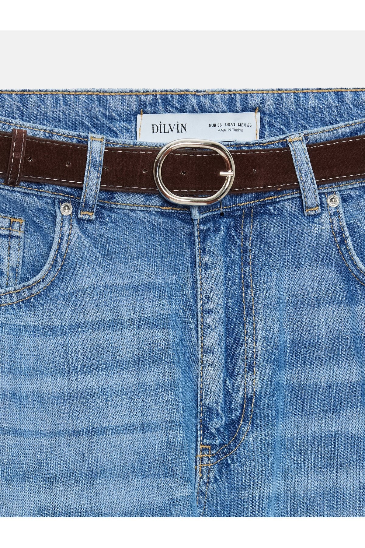 72298 Kemerli Geniş Paça Jean-Mavi