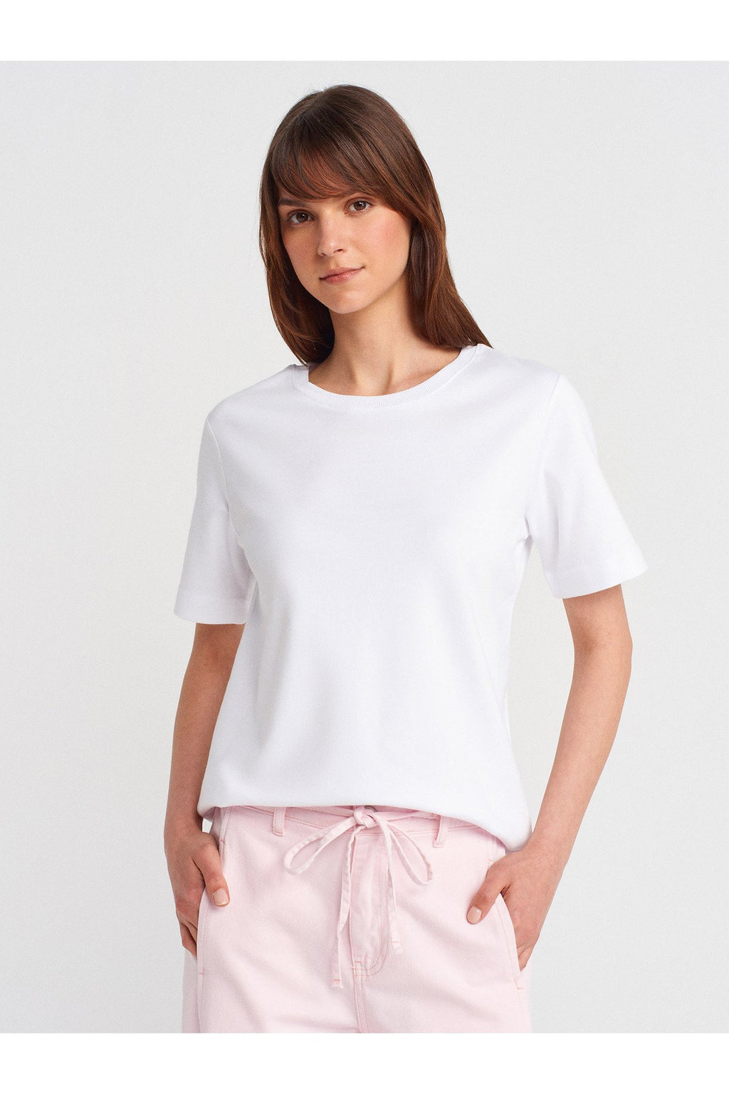 31763 %100 Pamuk Bisiklet Yaka T-shirt-Beyaz