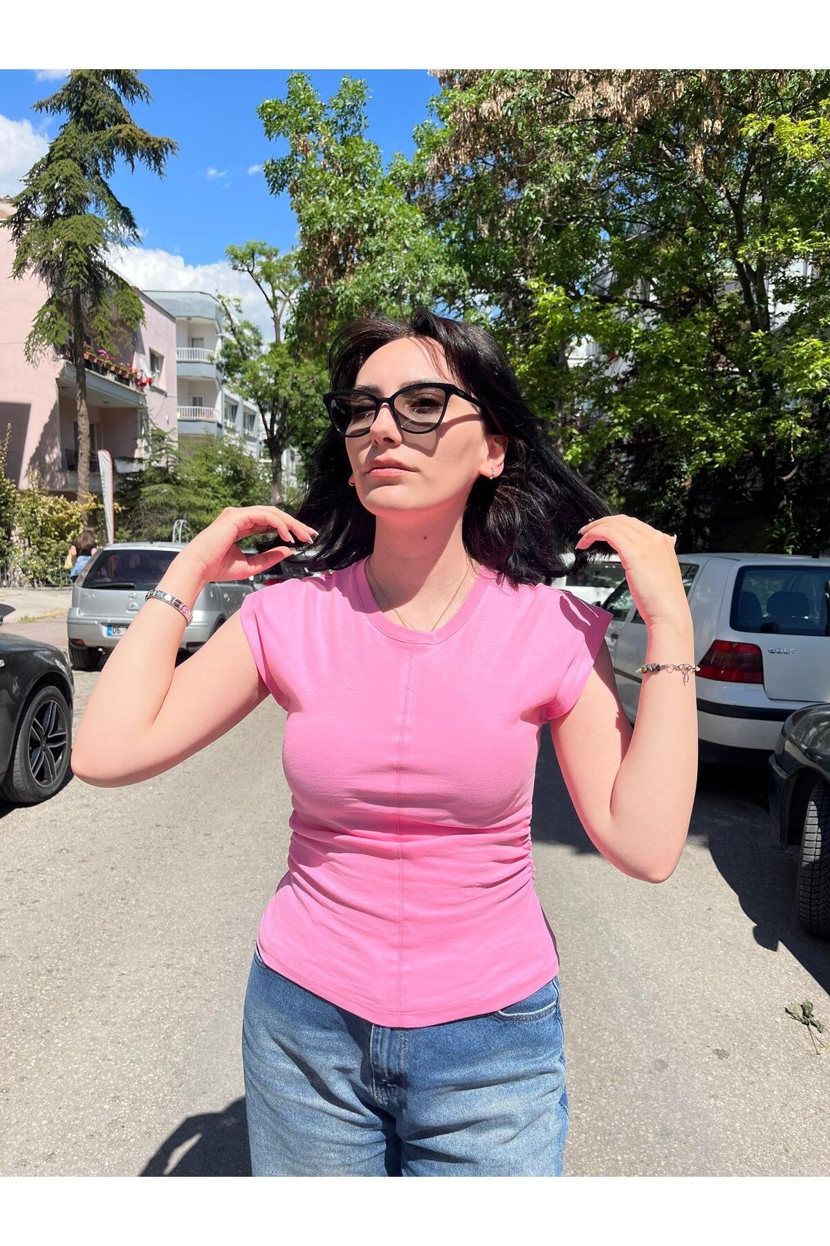 31875 Dikiş Detay T-shirt -Sarı