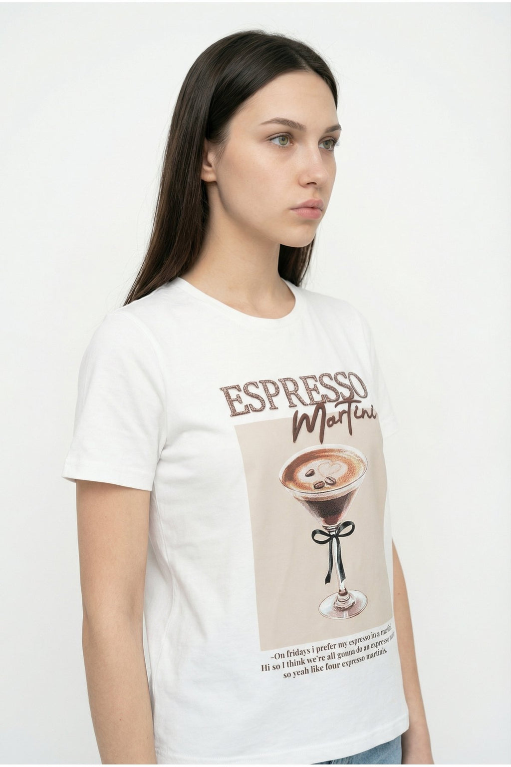 Espresso Nakışlı Baskılı Oversize Tişört Ekru