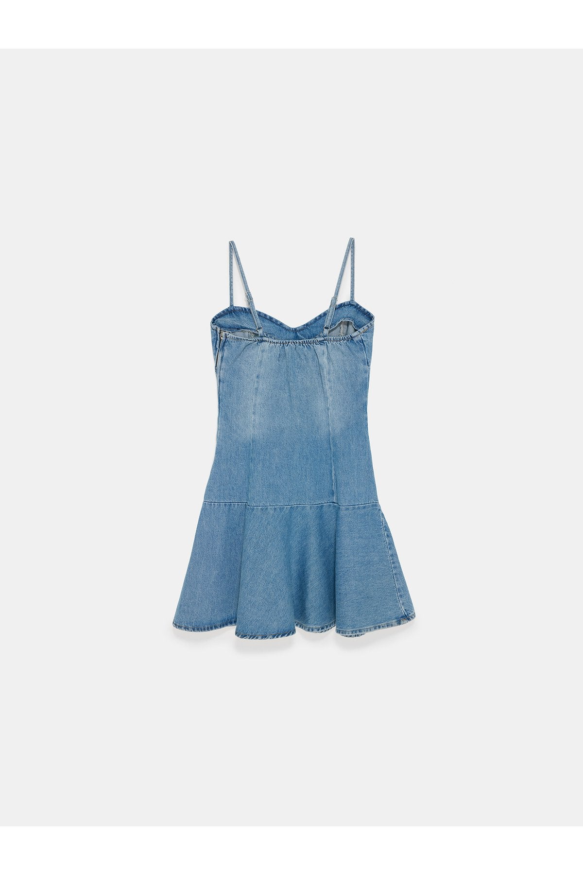 90582 %100 Pamuk Mini Denim Elbise-Mavi