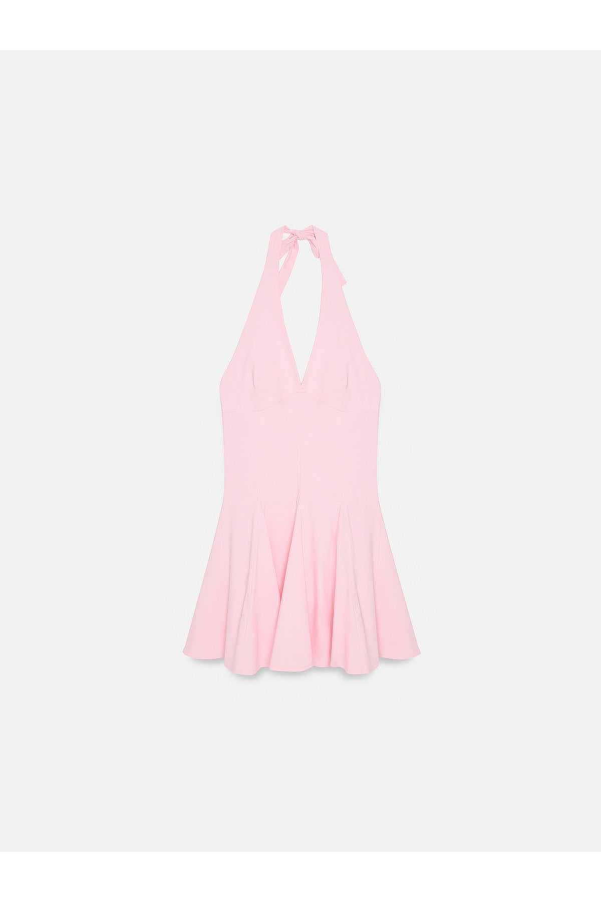 91633 Halter Yaka Mini Elbise-Toz Pembe