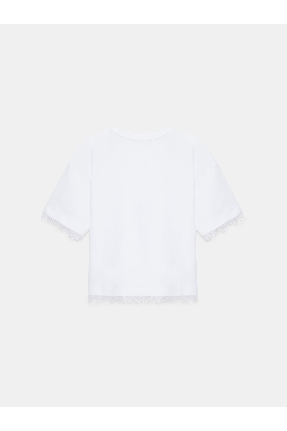 32826 Dantel Detaylı Kısa Kollu T-shirt-Beyaz