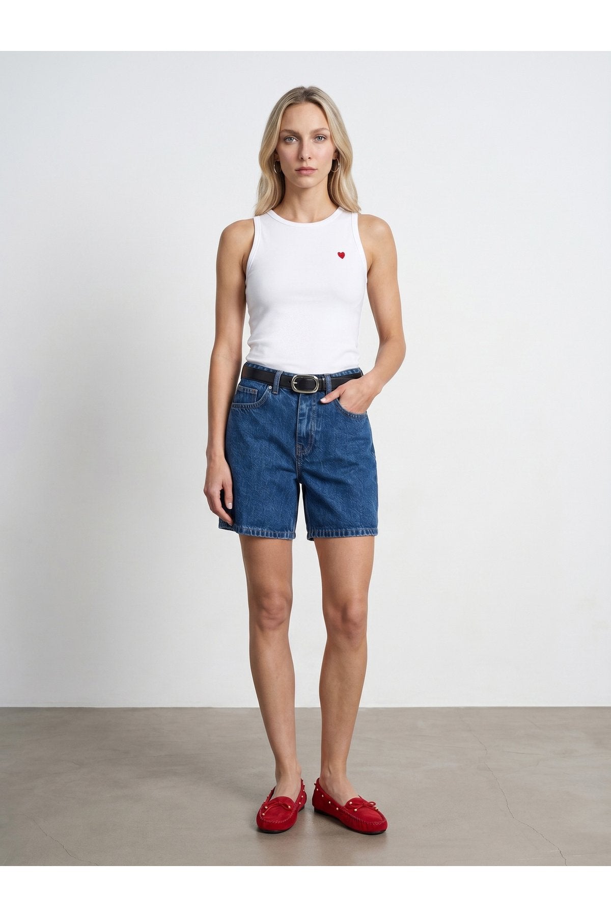 21259 Bisiklet Yaka Top-Beyaz