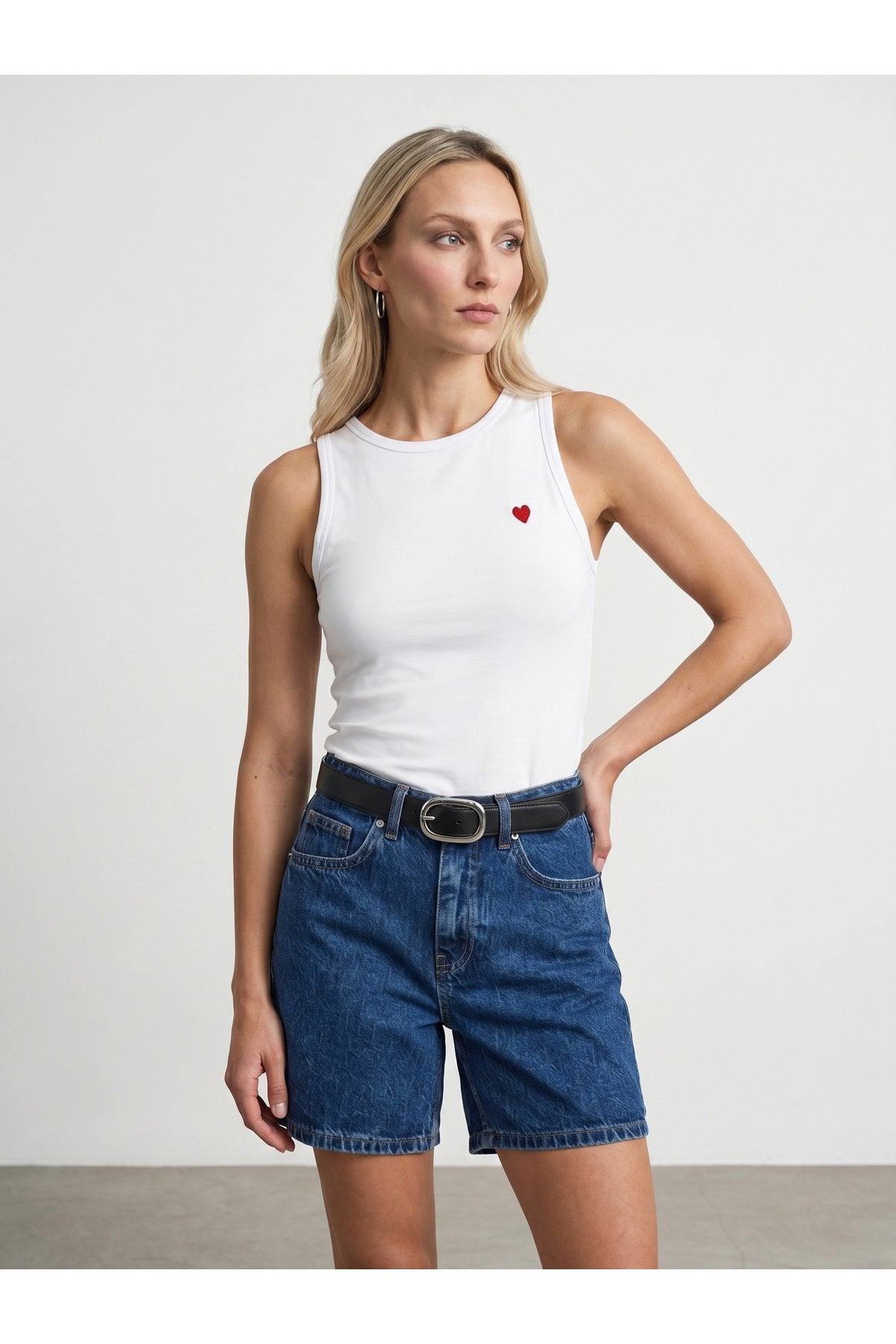 21259 Bisiklet Yaka Top-Beyaz