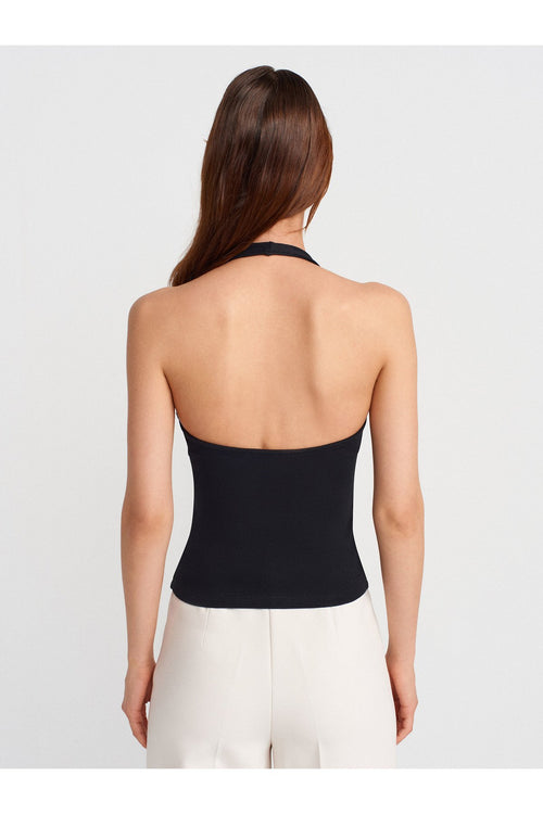 21052 Halter Yaka Top-Siyah
