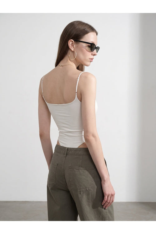21216 Askılı Bodysuit-Ekru