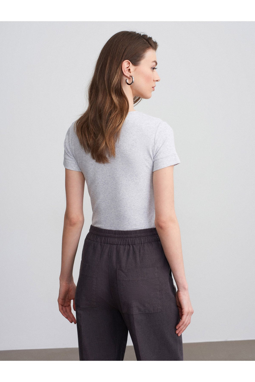 32637 Bisiklet Yaka T-Shirt-Gri Melanj