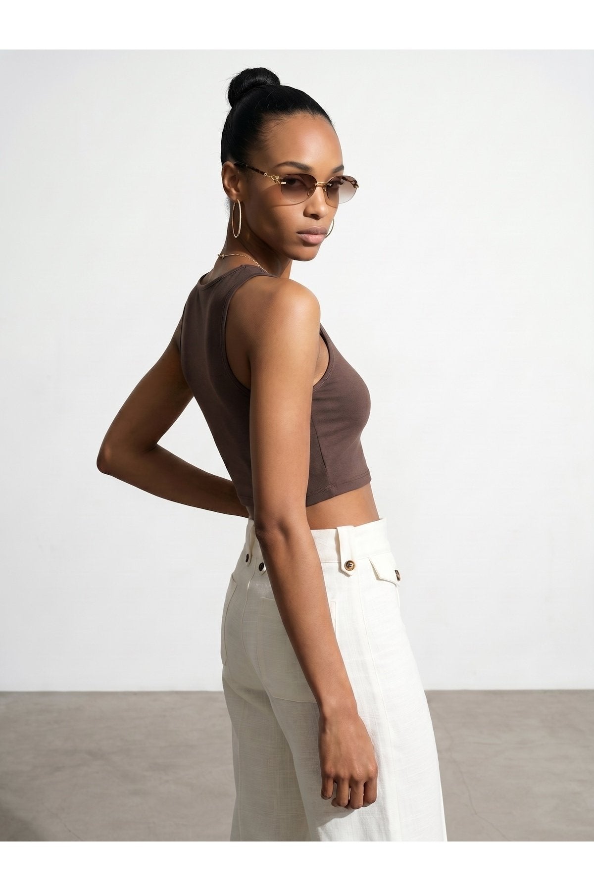 32941 Lyocell Crop Top-Koyu Kahve