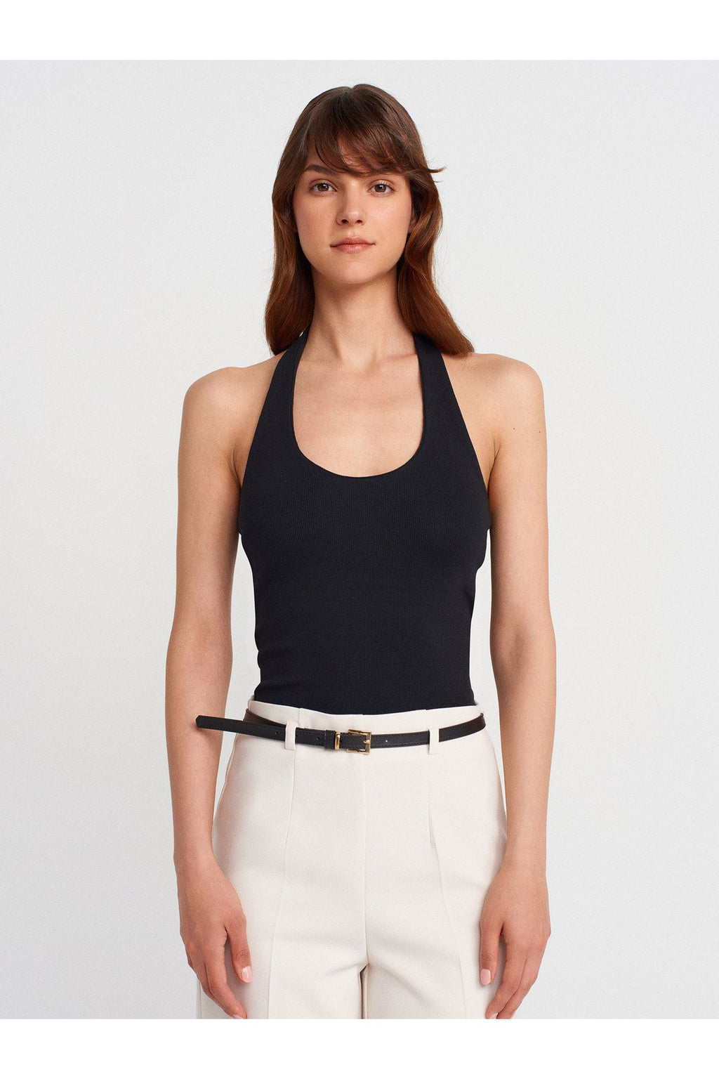 21052 Halter Yaka Top-Siyah