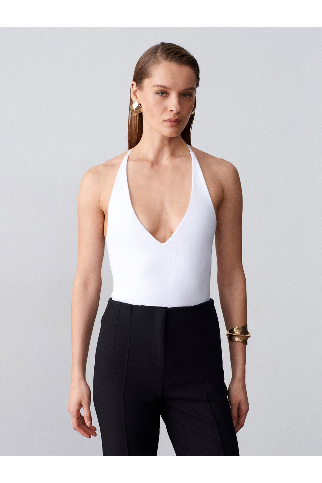 21175 Halter Yaka Bodysuit-Beyaz