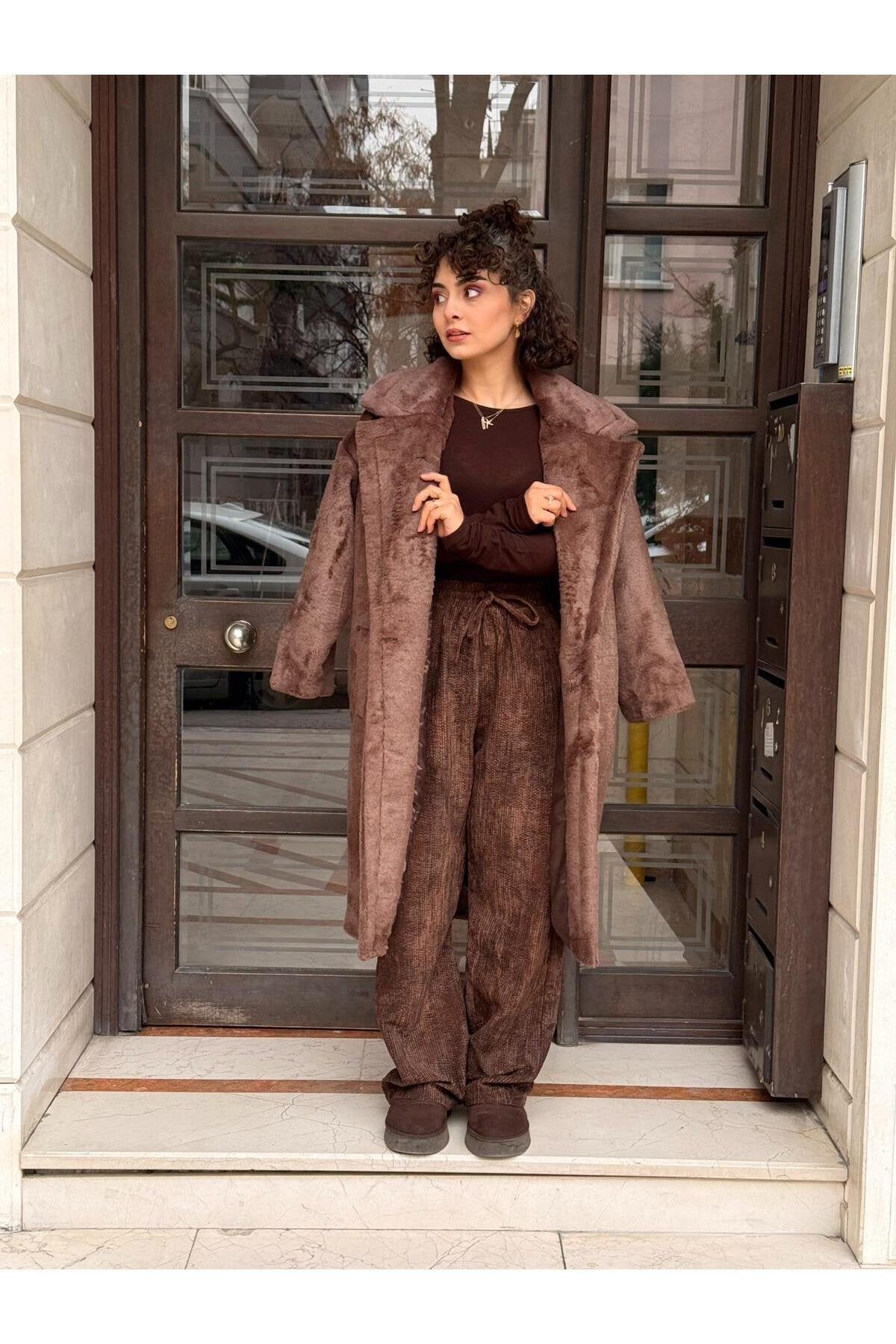 Oversize Peluş Kaban -Vizon