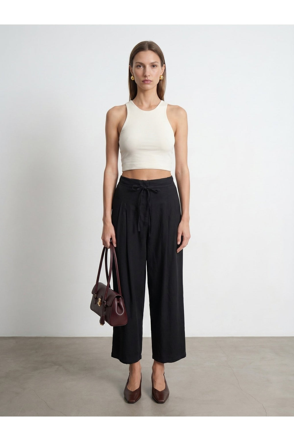 32941 Halter Yaka Crop Top-Ekru