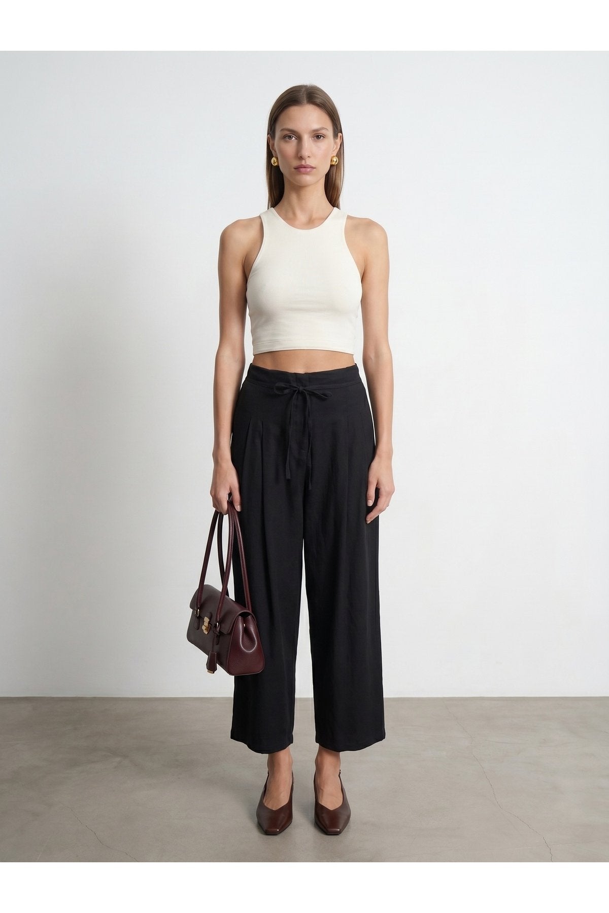 32941 Halter Yaka Crop Top-Ekru