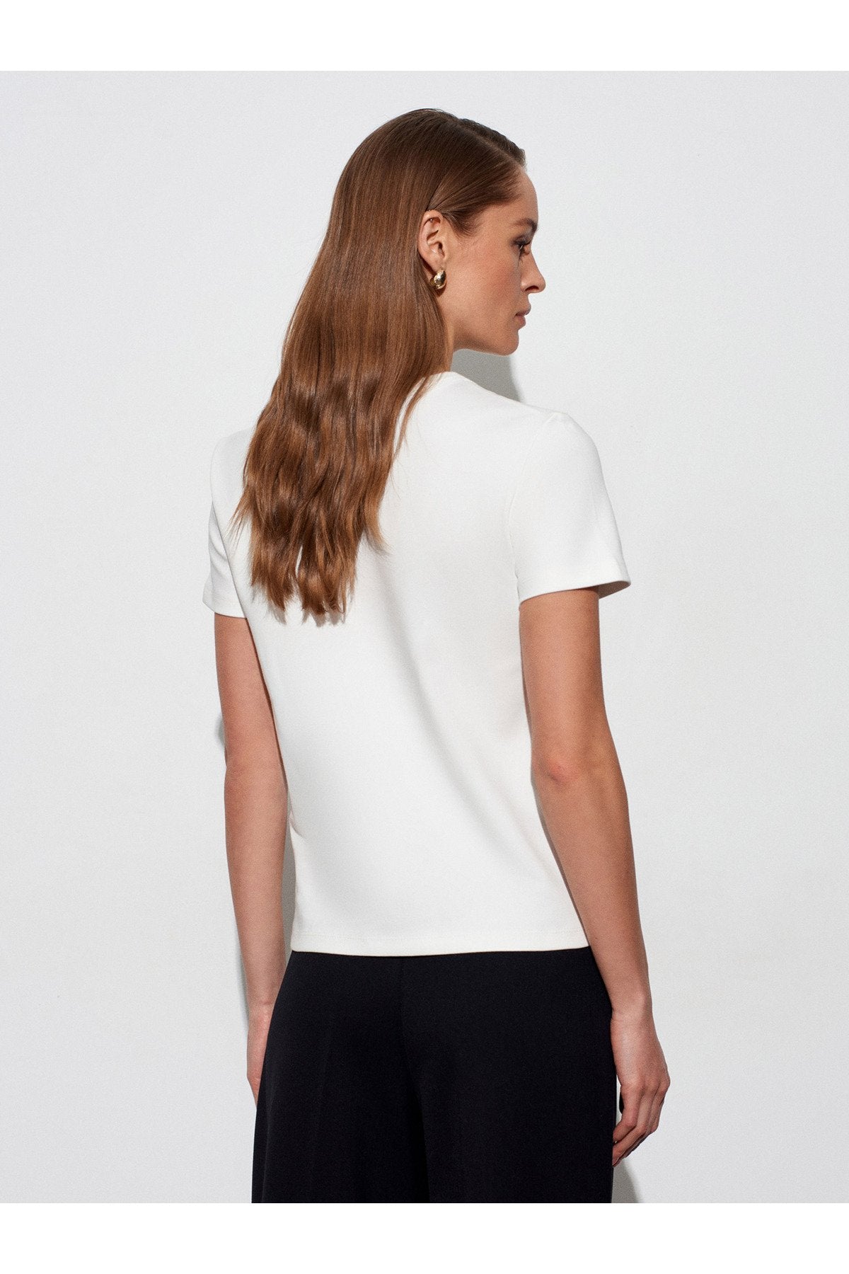 32779 Bisiklet Yaka T-shirt-Ekru