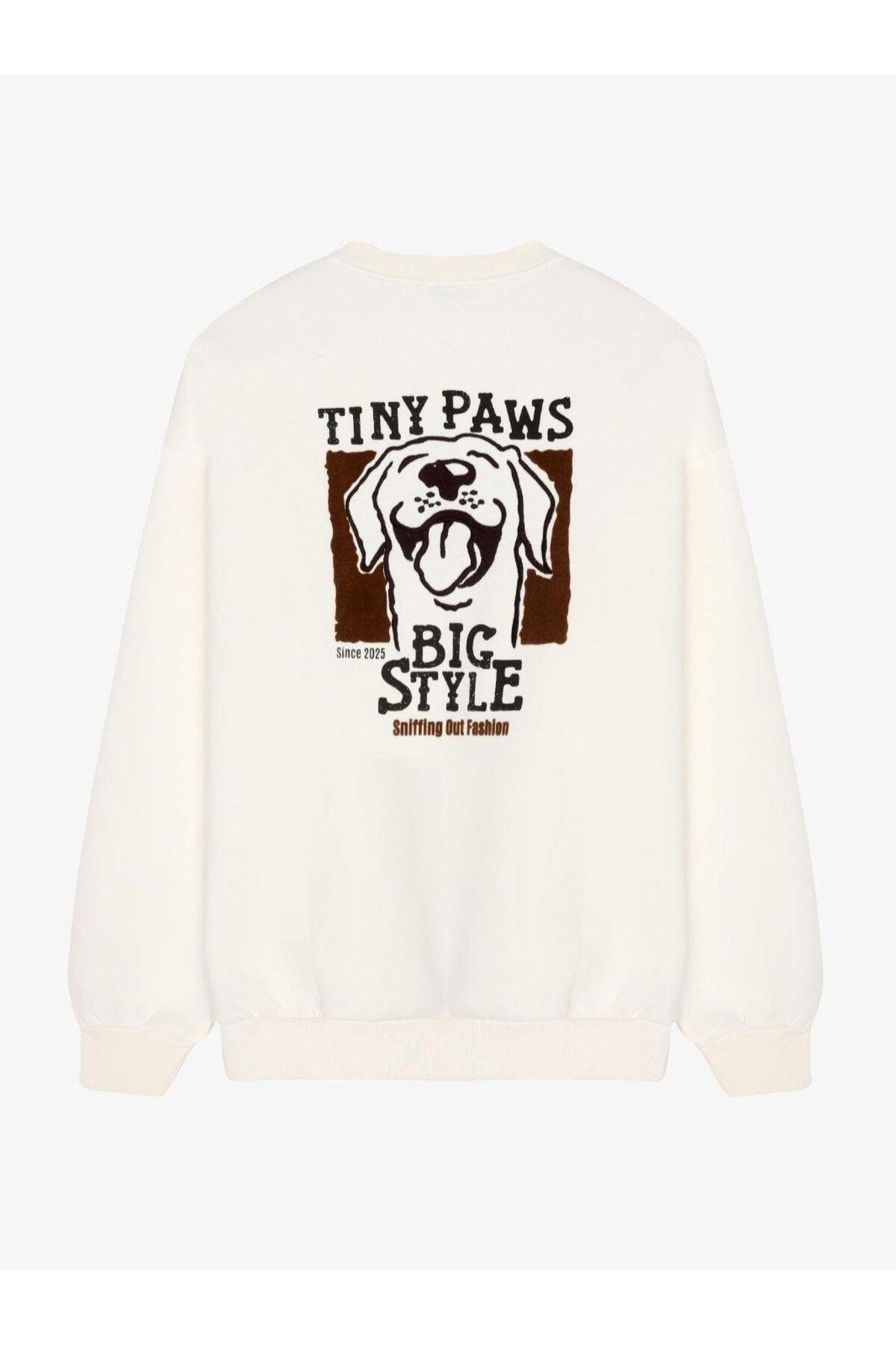 Köpek ve Pati Desenli Oversize Sweatshirt Ekru