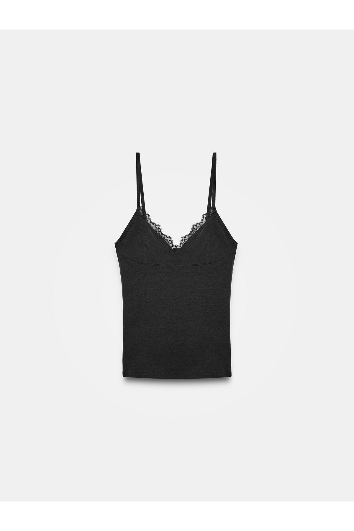 21191 Dantelli Top-Siyah