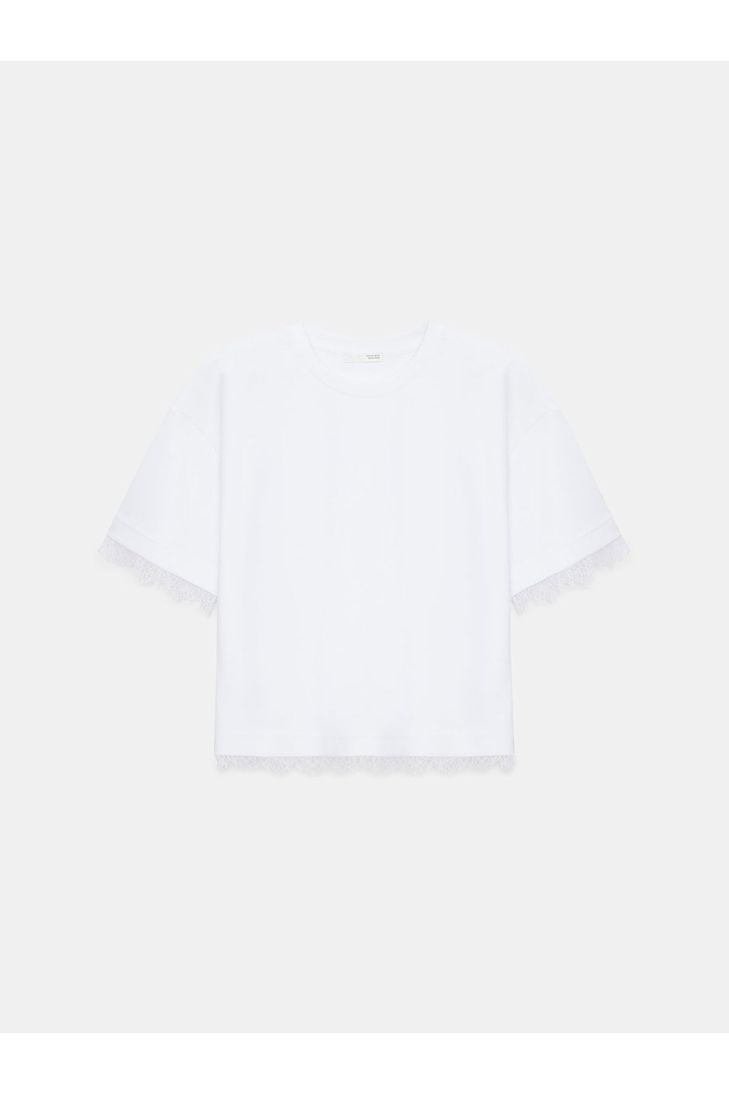 32826 Dantel Detaylı Kısa Kollu T-shirt-Beyaz