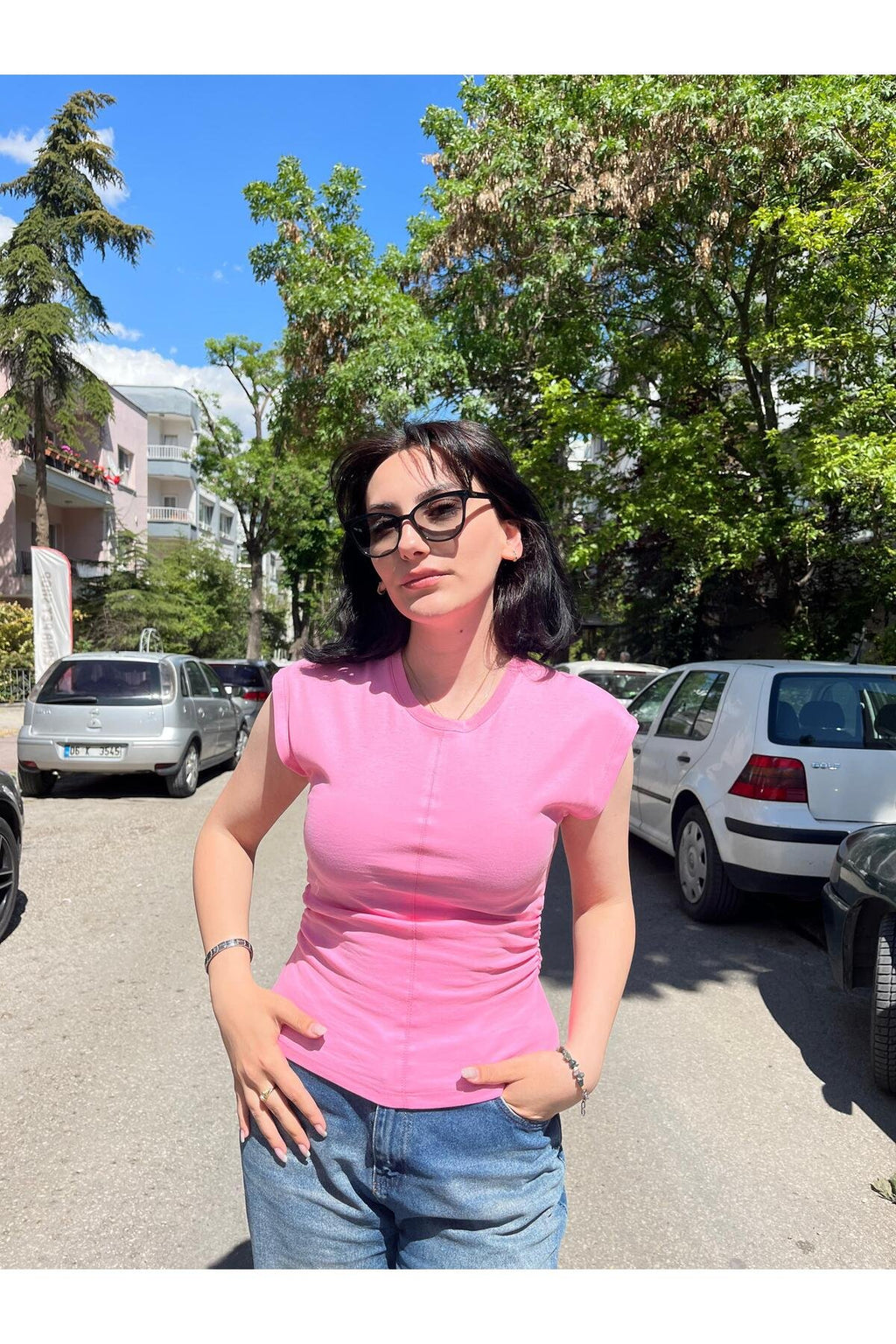 31875 Dikiş Detay T-shirt -Sarı