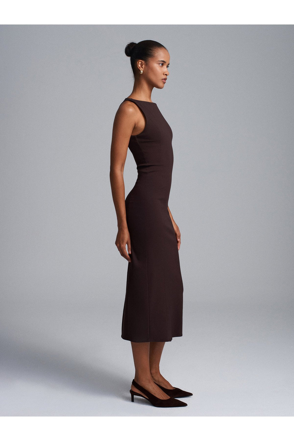 91099 Extra Slim Fit Midi Elbise-Koyu Kahve