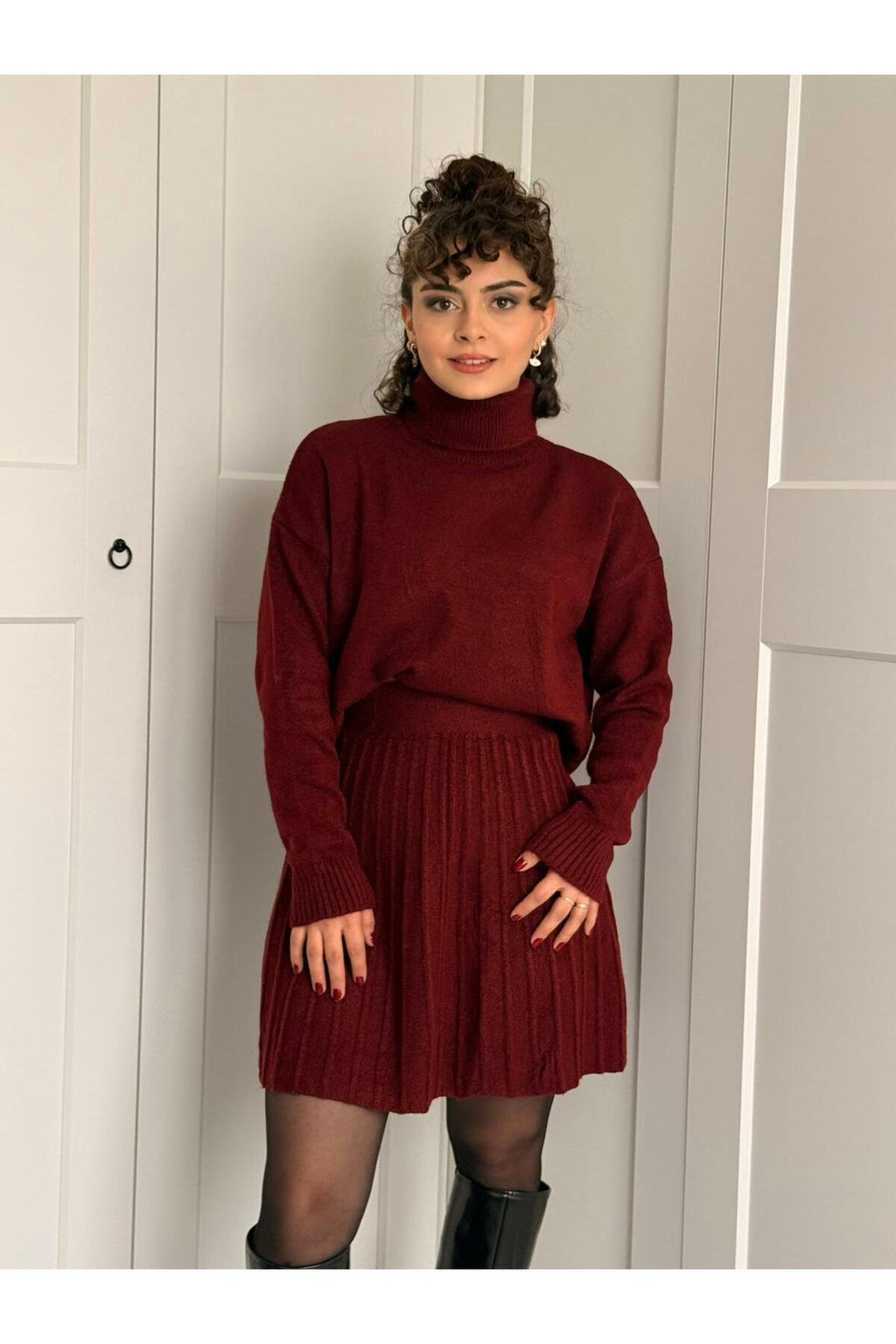 Triko Kazak Etek Takım -Bordo