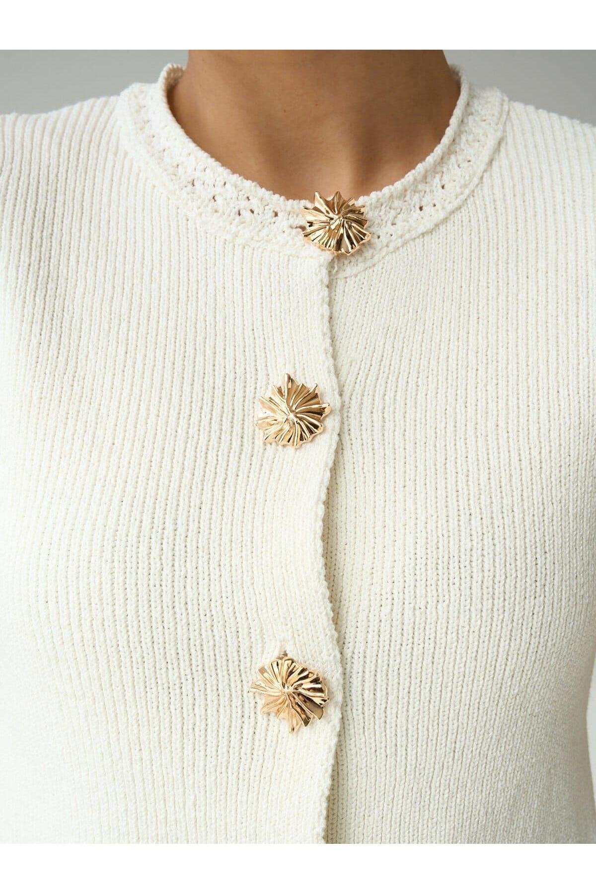 Çelik Örme Triko Yelek -Krem