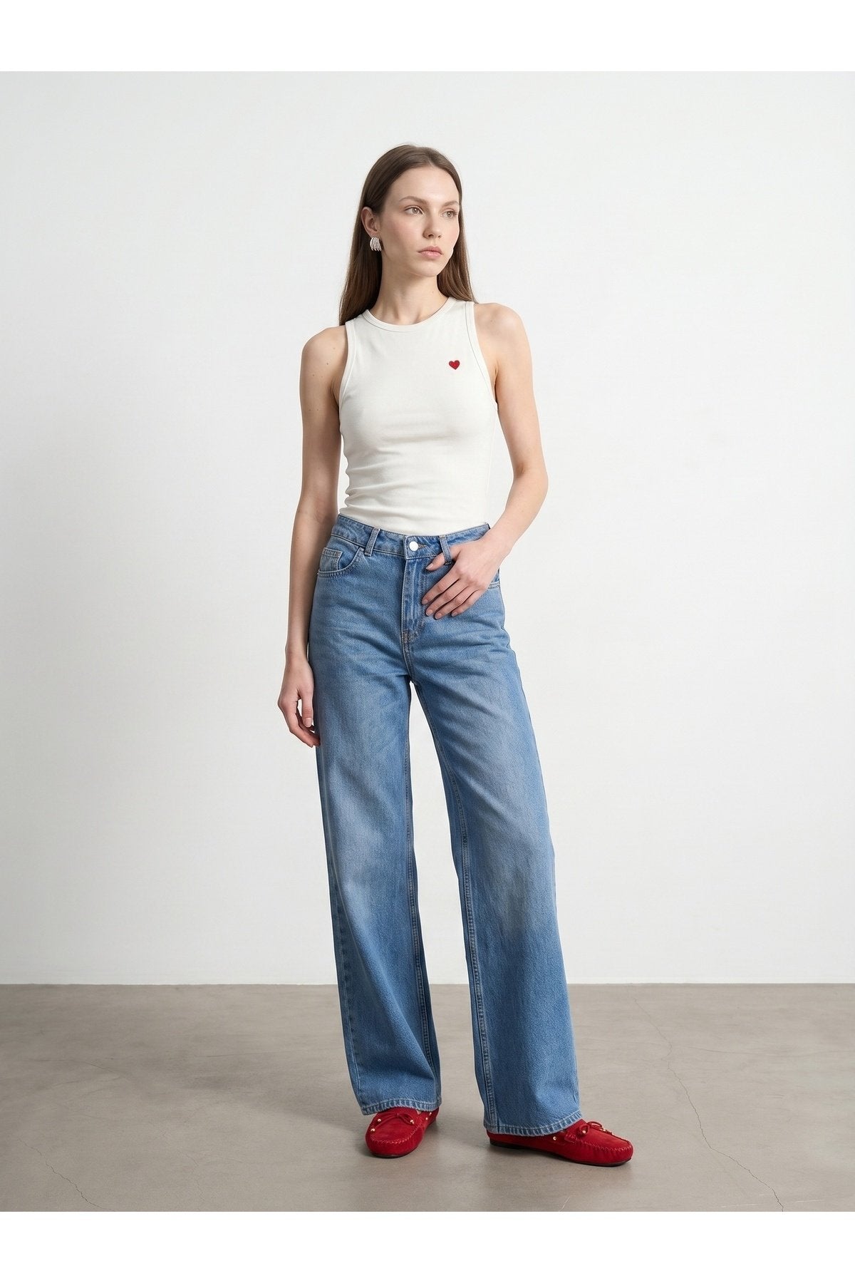21259 Bisiklet Yaka Top-Ekru