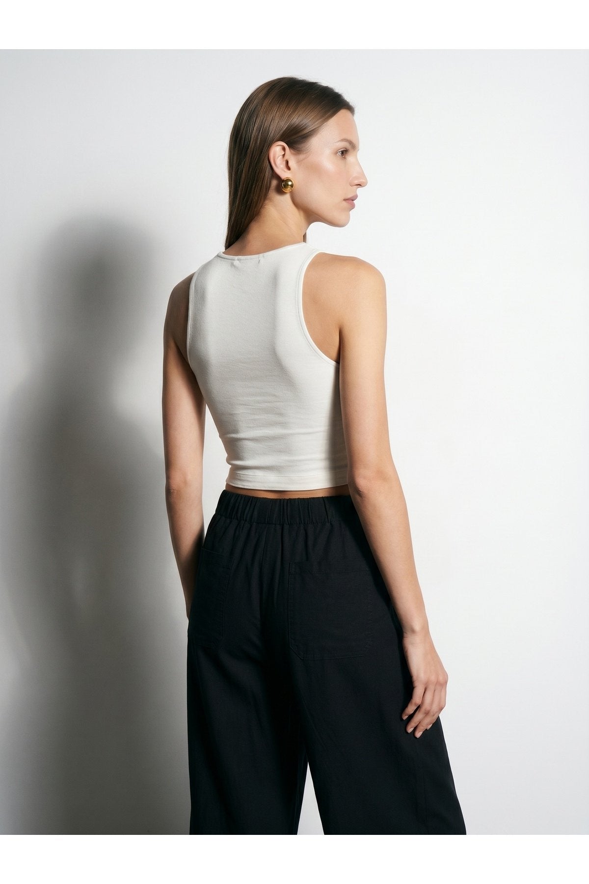 32941 Halter Yaka Crop Top-Ekru