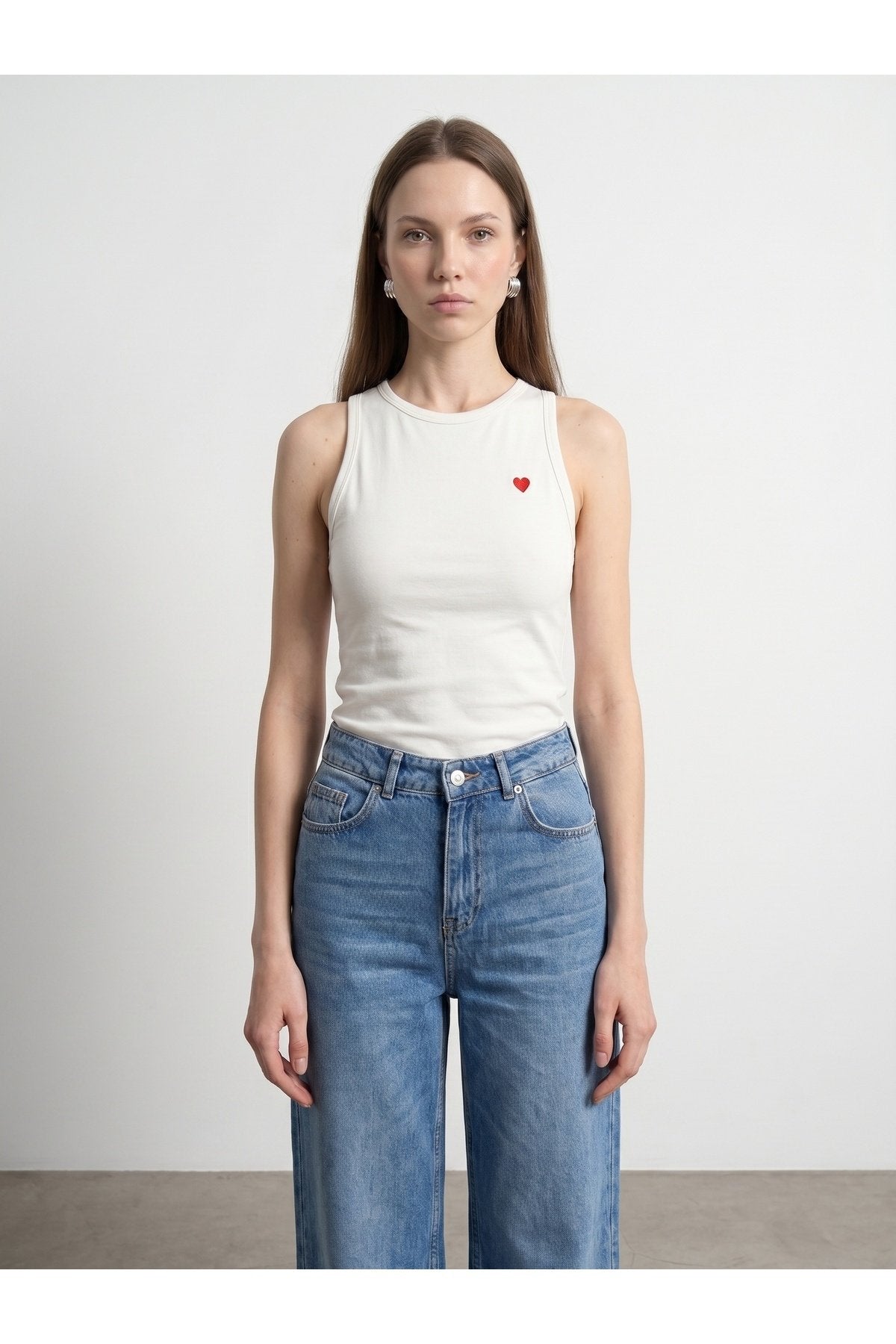 21259 Bisiklet Yaka Top-Ekru