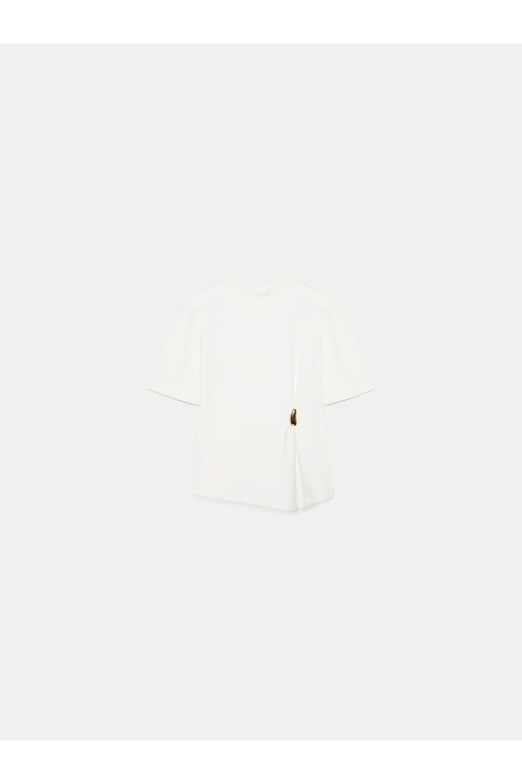32445 Aksesuar Detaylı Basic T-Shirt-Ekru