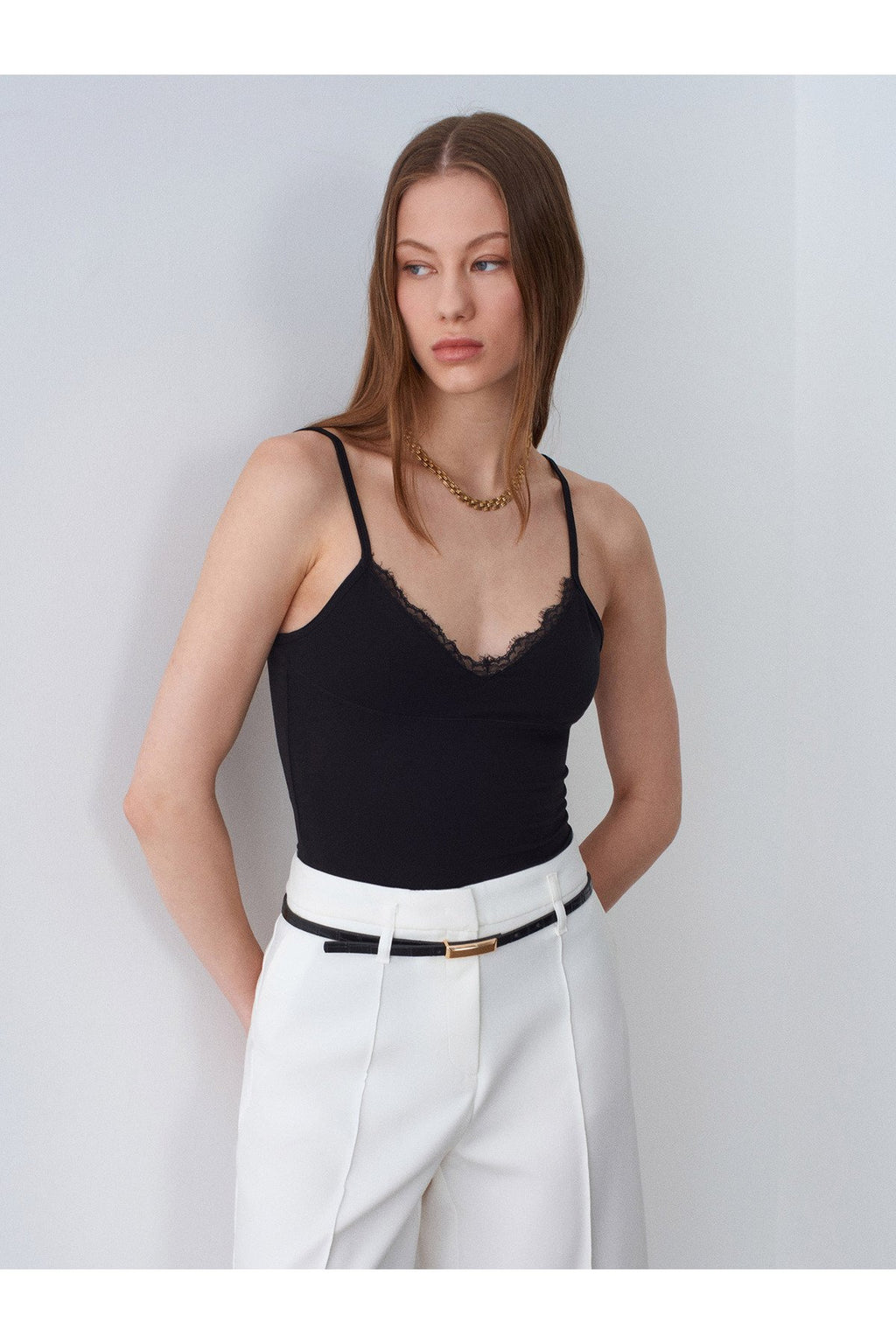 21191 Dantelli Top-Siyah
