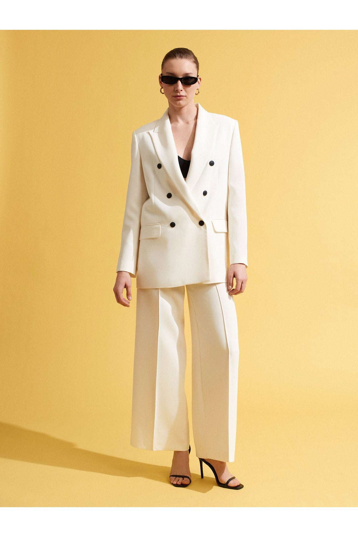 60785 Kruvaze Blazer Ceket-Beyaz