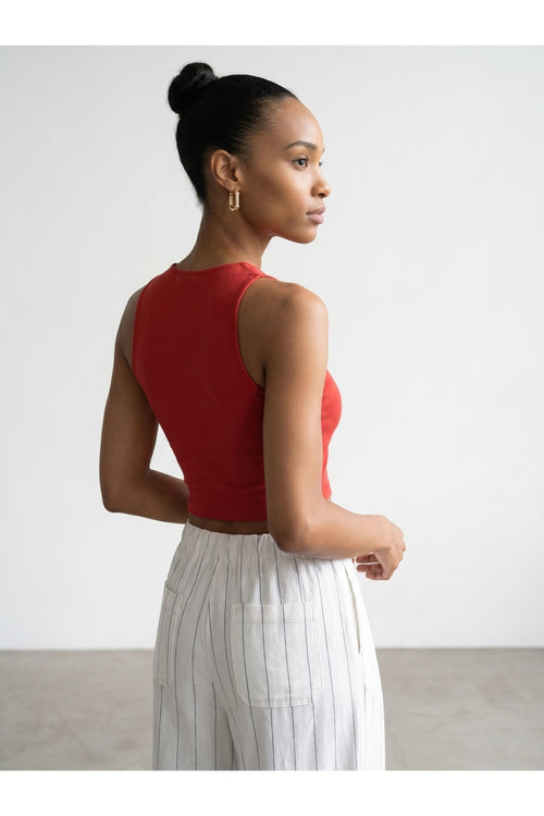 32941 Halter Yaka Crop Top-Kırmızı