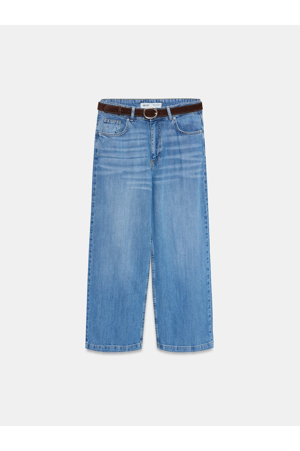 72298 Kemerli Geniş Paça Jean-Mavi