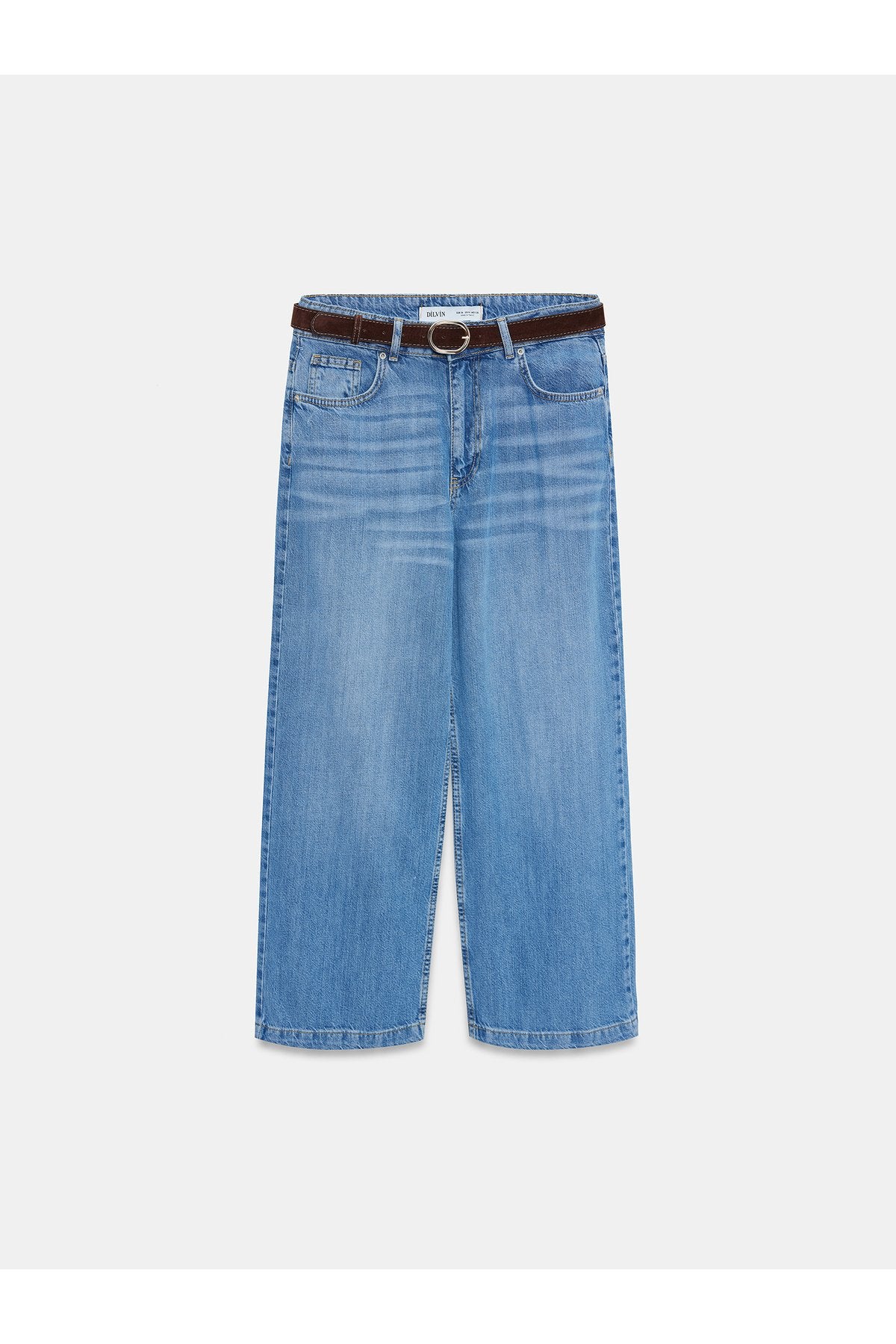 72298 Kemerli Geniş Paça Jean-Mavi
